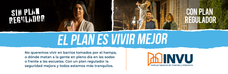 Imagen con plan regulador de una familia conformada con un padre, madre e hija caminando de noche por una calle de san josé , imagen si n plan regulador una mujer asustada caminando sola en una calle oscura